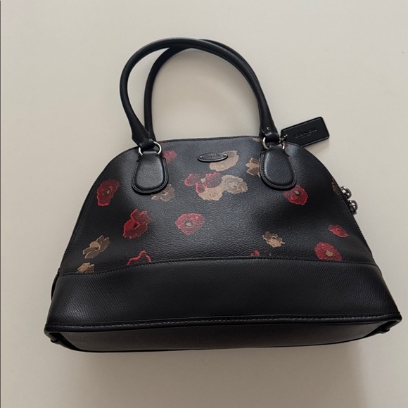 Coach Floral Cora Domed Satchel Black Red & Cream Print 6 Pockets Hang Tag EUC - Picture 1 of 13